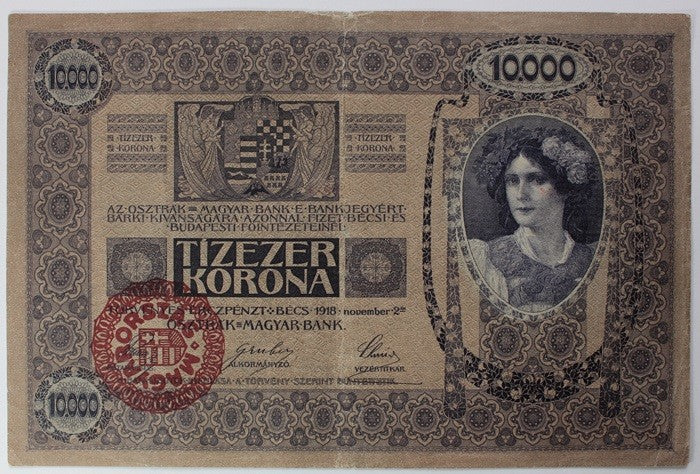 10000 Korona 1918 Magyar felülbélyegzés