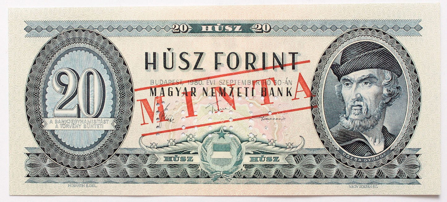 20 forint 1980 MINTA lyukasztás és felülnyomás