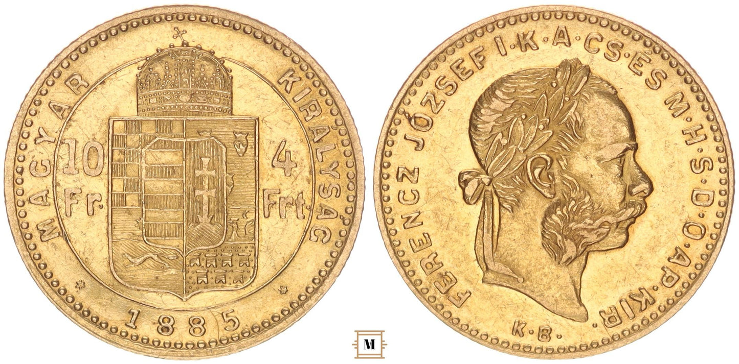 Ferenc József 10 frank 4 forint 1885 KB