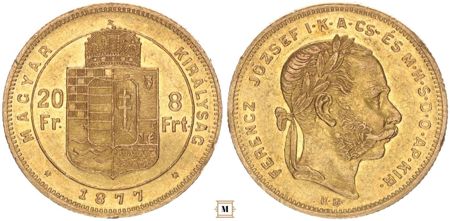 Ferenc József 20 frank 8 forint 1877 KB