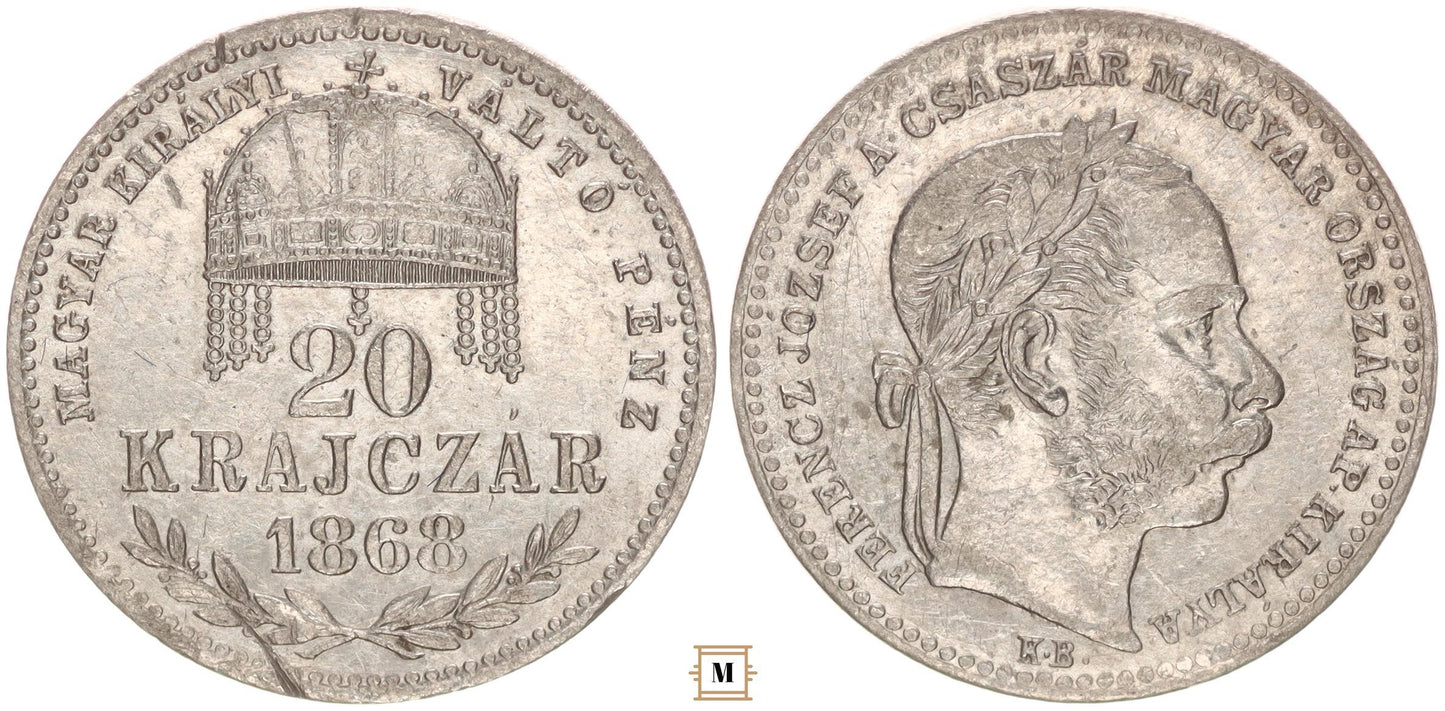 Ferenc József 20 krajcár 1868 KB MKVP
