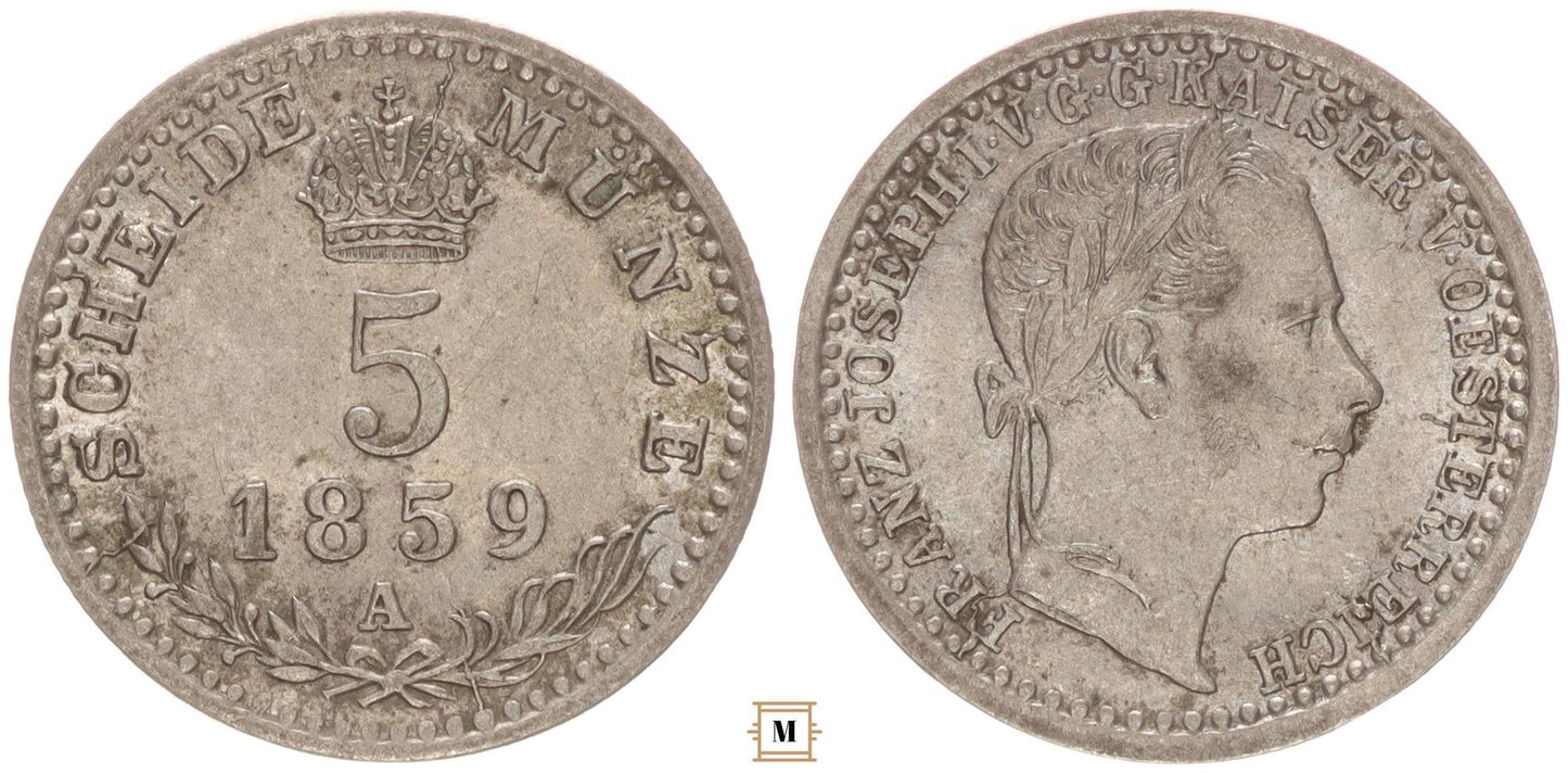 Ferenc József 5 kreuzer 1859 A