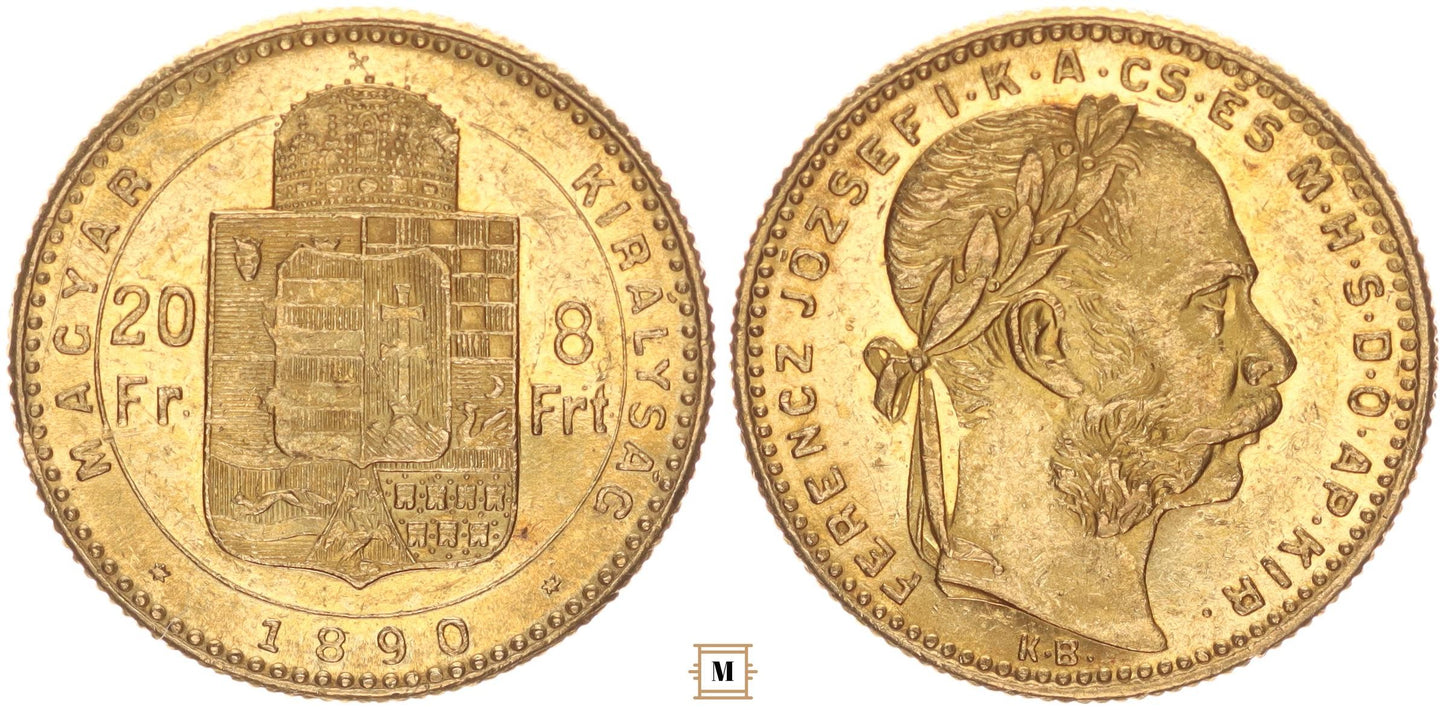 Ferenc József 20 frank 8 forint 1890 KB