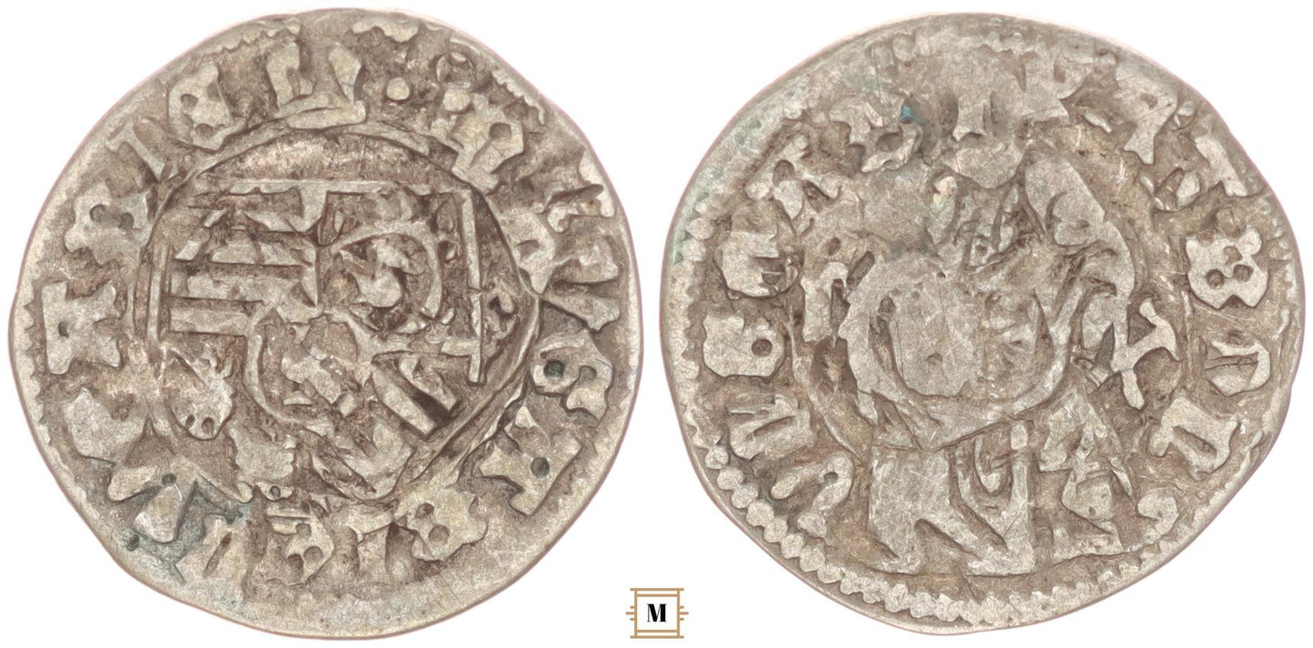 I.Mátyás 1458-1490 Denár ÉH 562 Kalapács ,Érdekes veretkettőződés/!/