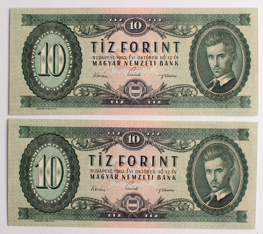 10 forint 1962 2db. sorszámkövető