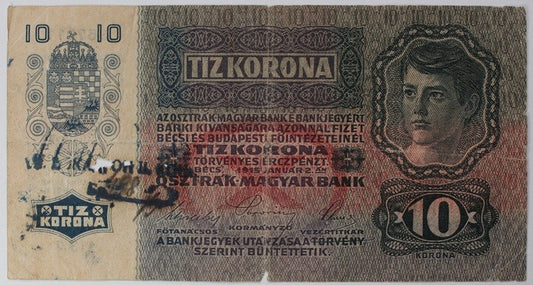 10 Korona 1915 Ismeretlen felülbélyegzés