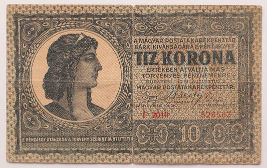 10 korona 1919 aug. 9.