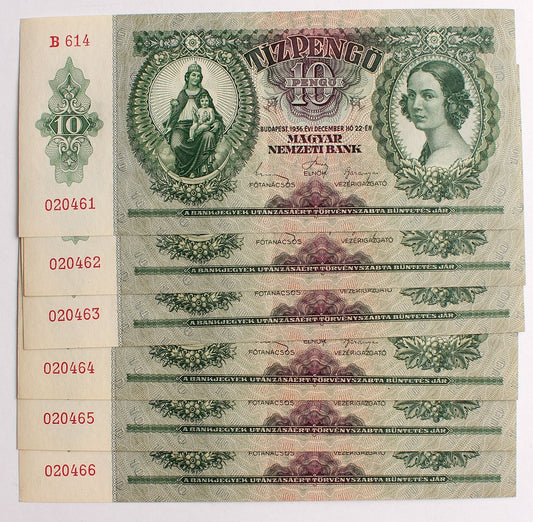 10 pengő 1936 6db. sorszámkövető