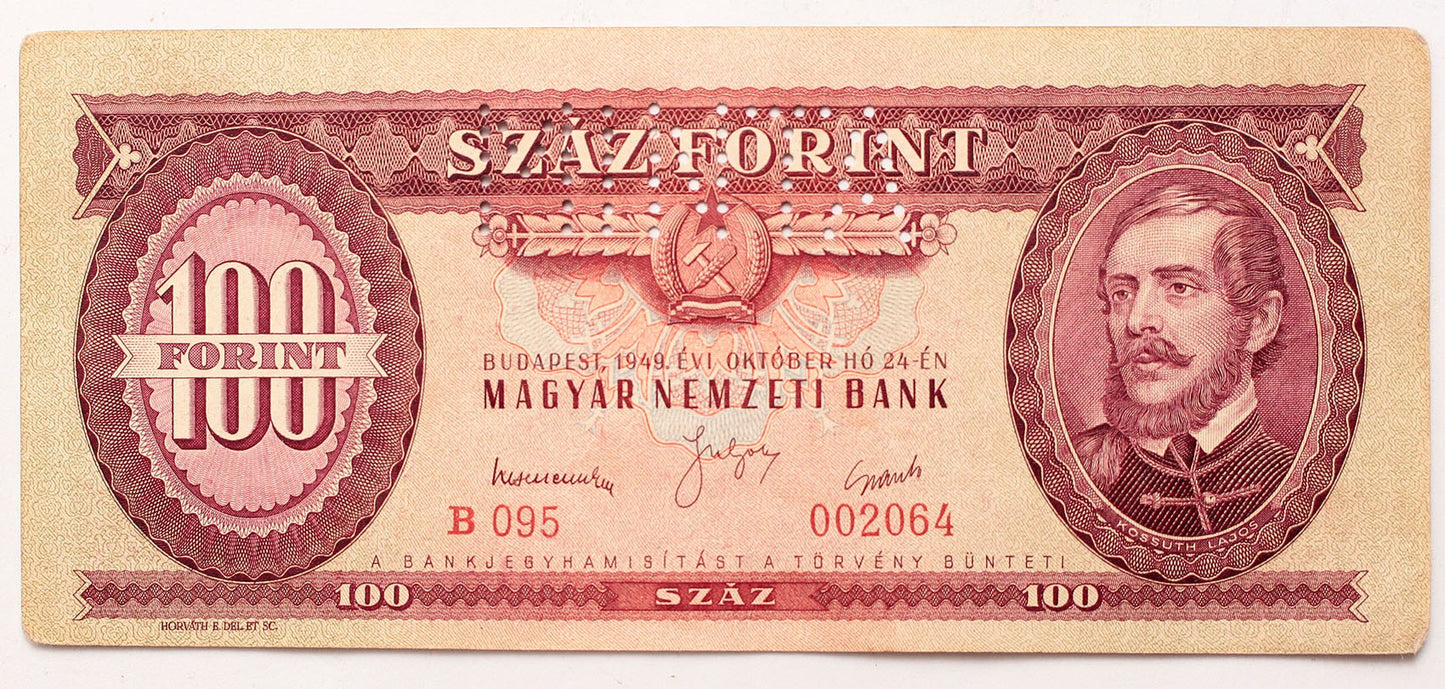 100 forint 1949 MINTA lyukasztás