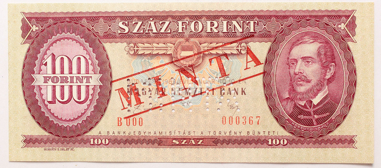 100 forint 1989 MINTA lyukasztás és felülnyomás