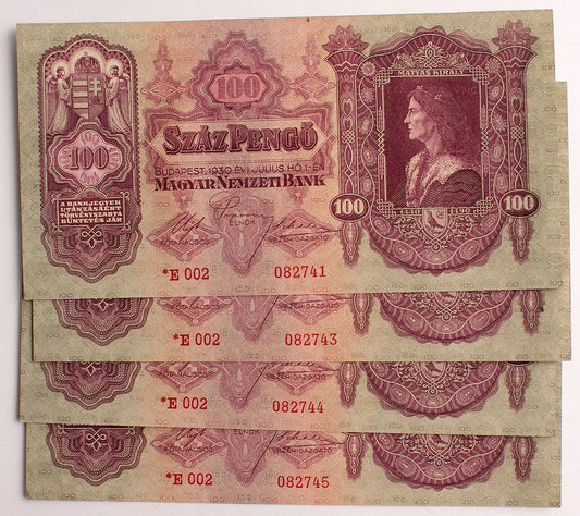 100 pengő 1930 csillagos 2db. sorszámkövető + 1db