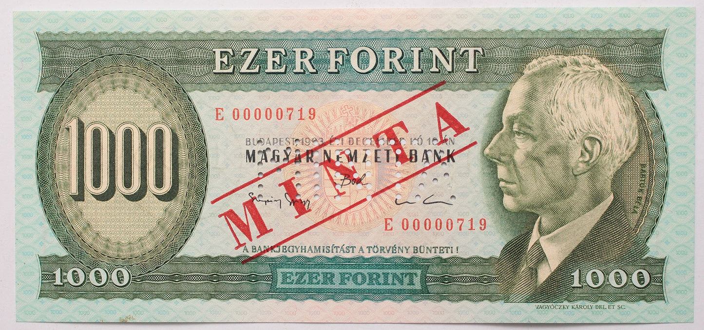 1000 forint 1993 E minta lyukasztás és felülnyomás