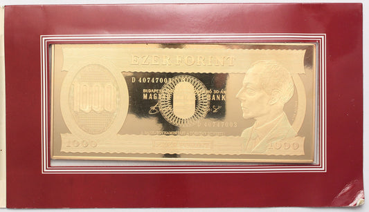 1000 Ft 1992 színezüst bankjegy aranyozott 7 uncia