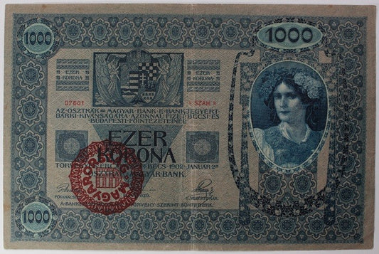 1000 Korona 1902 Magyar felülbélyegzés