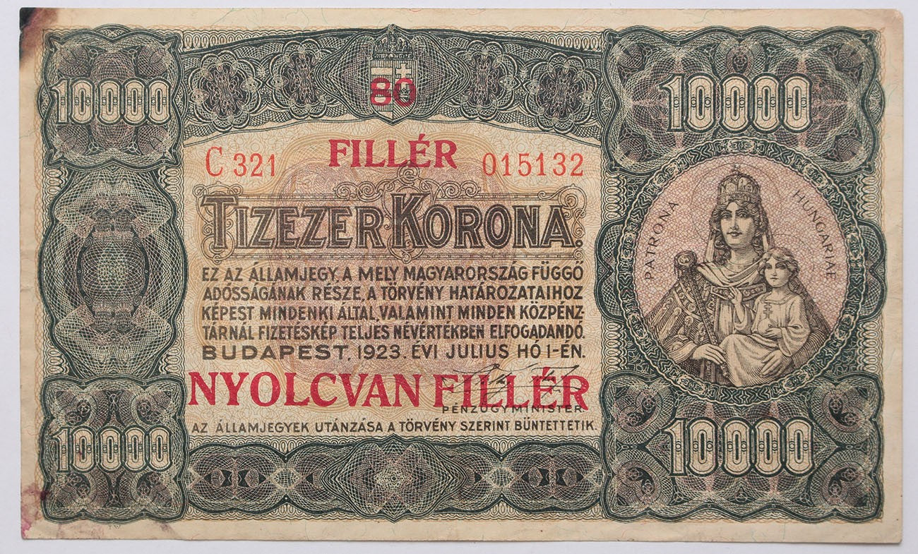 10000 korona 80 fillér 1923
