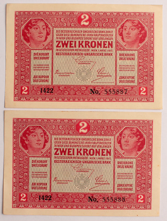 2 korona 1917 2db. sorszámkövető