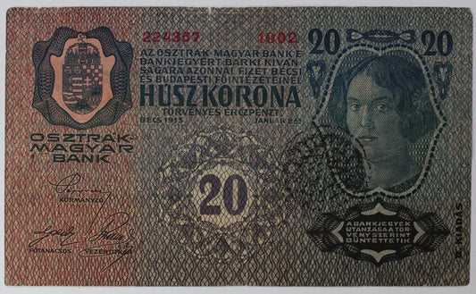 20 Korona 1913 II. Kiadás ,Ismeretlen felülbélyegzés