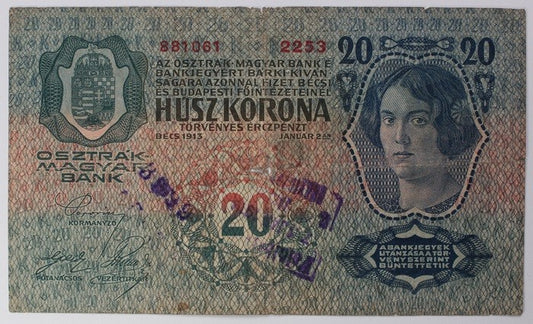 20 Korona 1913 Ismeretlen felülbélyegzés