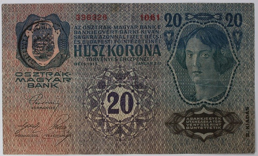 20 Korona 1913 Románia felülbélyegzés