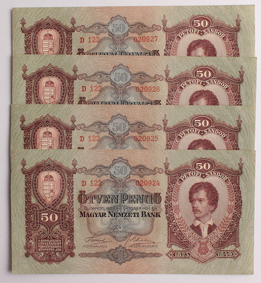50 pengő 1932 4db. sorszámkövető