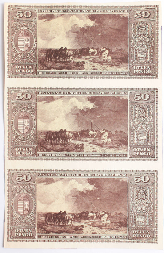 50 pengő 1945 3db hátlapi fázisnyomat ívben