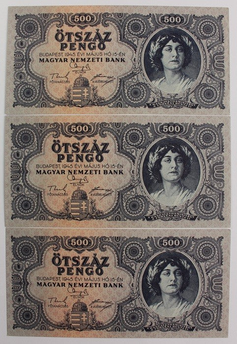 500 Pengő 1945 sorszámkövető 3 db.