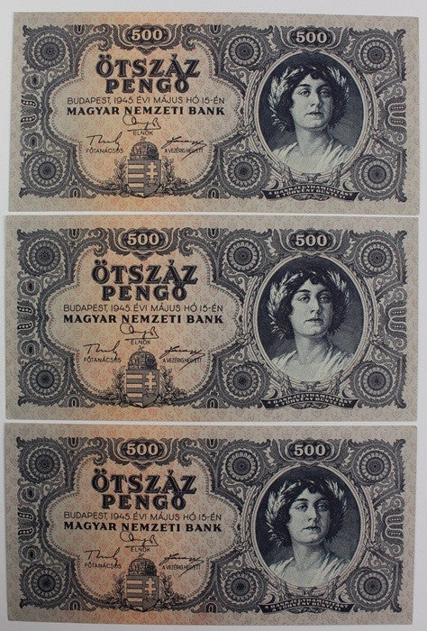 500 Pengő 1945 sorszámkövető 3db.