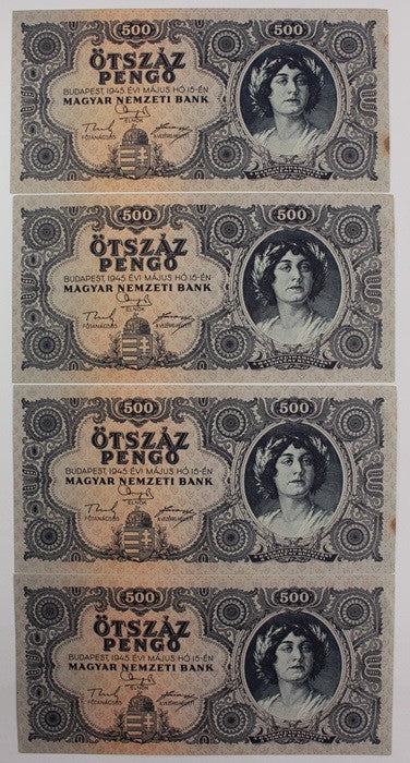 500 Pengő 1945 sorszámkövető 4 db.