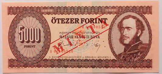 5000 forint 1990 H MINTA lyukasztás és felülnyomás