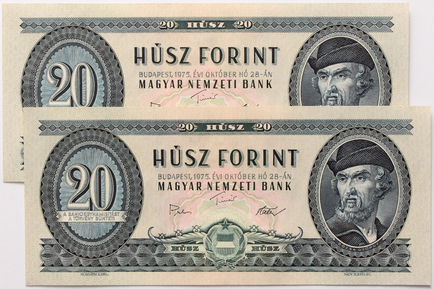 20 forint 1975 2 db sorszámkövető