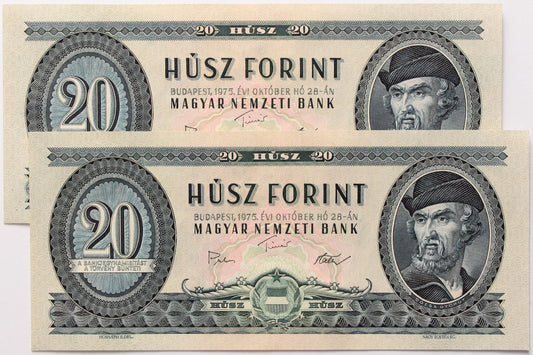 20 forint 1975 2 db sorszámkövető