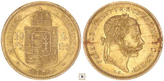 Ferenc József 10 frank 4 forint 1870 KB