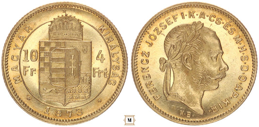 Ferenc József 10 frank 4 forint 1873 KB