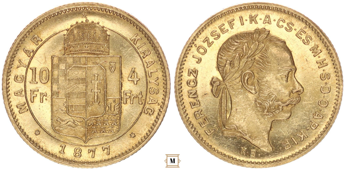 Ferenc József 10 frank 4 forint 1877 KB