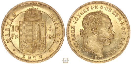 Ferenc József 10 frank 4 forint 1877 KB