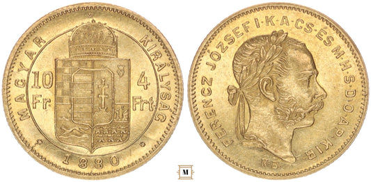 Ferenc József 10 frank 4 forint 1880 KB