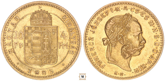 Ferenc József 10 frank 4 forint 1885 KB