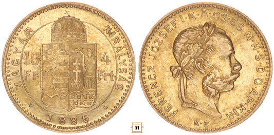 Ferenc József 10 frank 4 forint 1886 KB