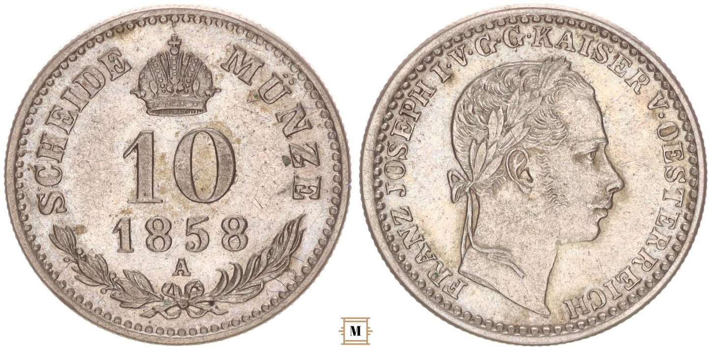 Ferenc József 10 krajcár 1858 A Bécs