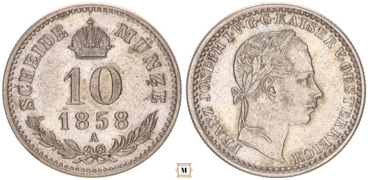 Ferenc József 10 krajcár 1858 A Bécs
