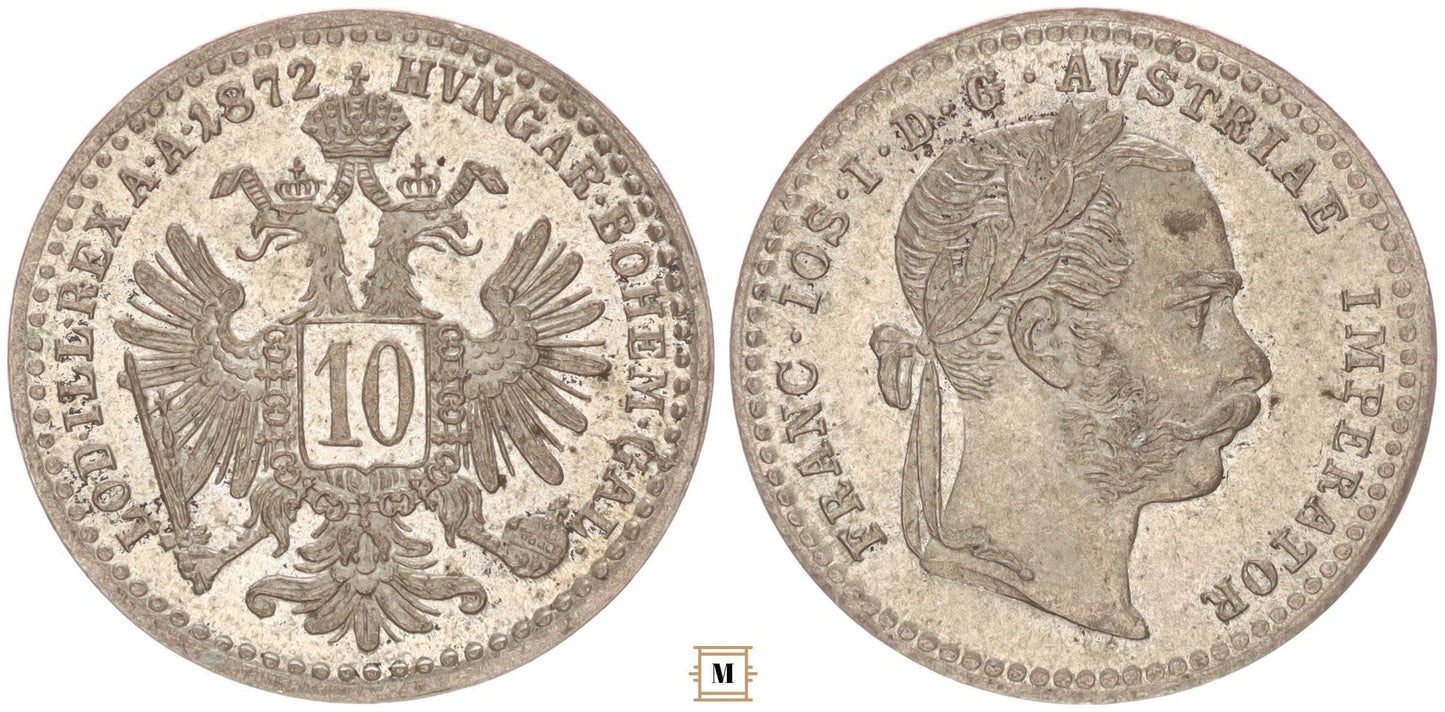 Ferenc József 10 kreuzer 1872 Bécs