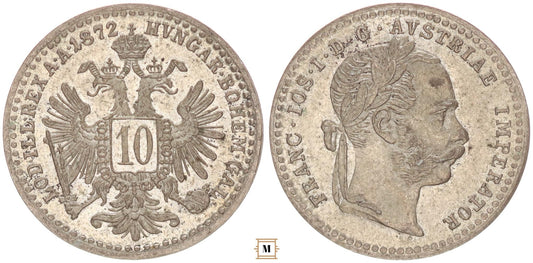 Ferenc József 10 kreuzer 1872 Bécs