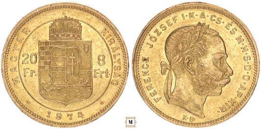 Ferenc József 20 frank 8 forint 1874 KB