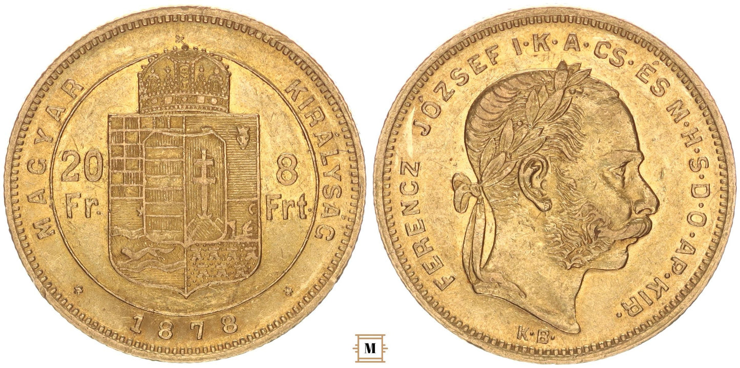 Ferenc József 20 frank 8 forint 1878 KB