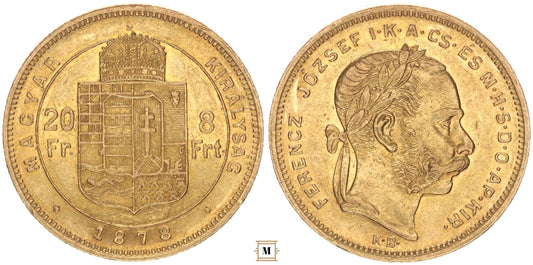 Ferenc József 20 frank 8 forint 1878 KB