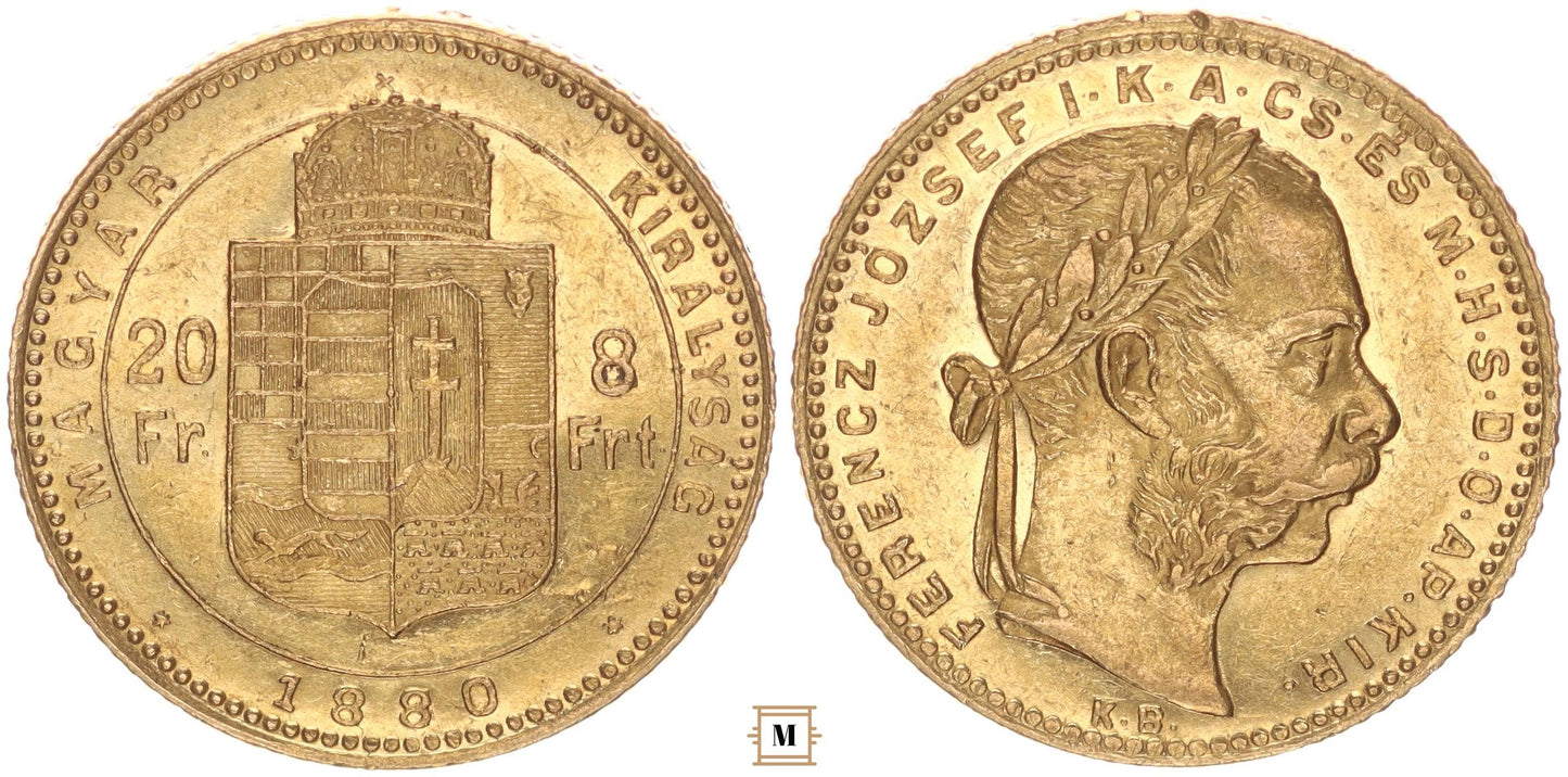 Ferenc József 20 frank 8 forint 1880 KB