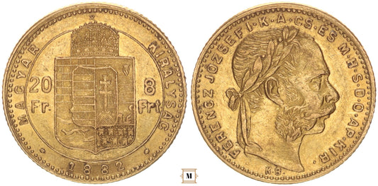 Ferenc József 20 frank 8 forint 1882 KB