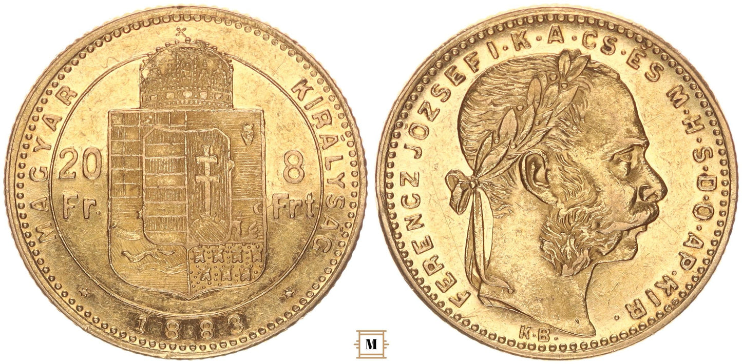 Ferenc József 20 frank 8 forint 1883 KB