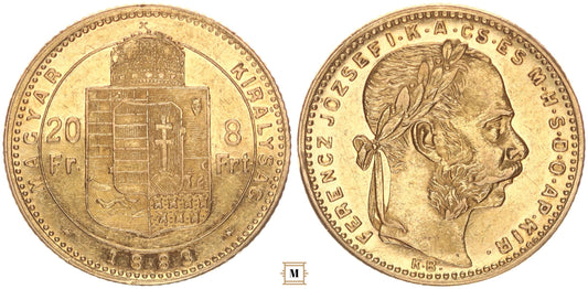 Ferenc József 20 frank 8 forint 1883 KB