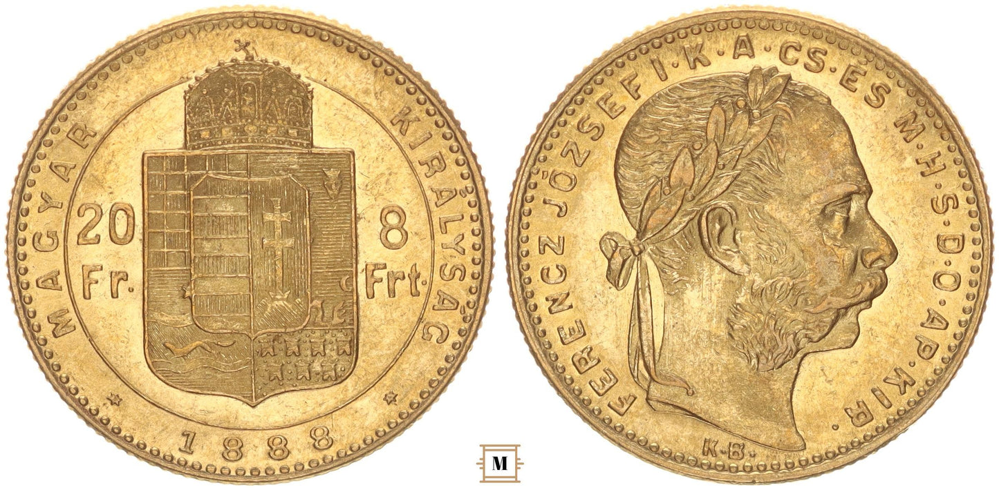 Ferenc József 20 frank 8 forint 1888 KB